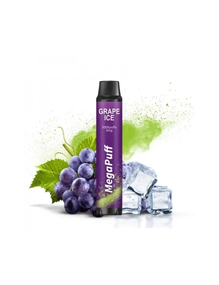 EXPIRED BY 27.06.24. 3000 Puffs Grape Ice ZERO NICOTINE 0mg - MegaPuff Disposable Vape