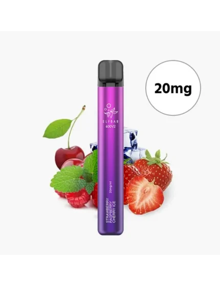 Elf Bar 600 V2 20mg Strawberry Raspberry Cherry Ice Mesh Coil Disposable Vape 600puffs