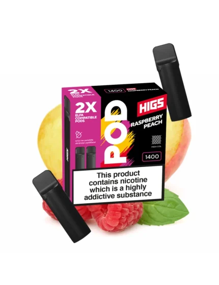 HIGS VAPE POD CARTRIDGE Raspberry Peach 4ml 20mg 1400puff 2pcs