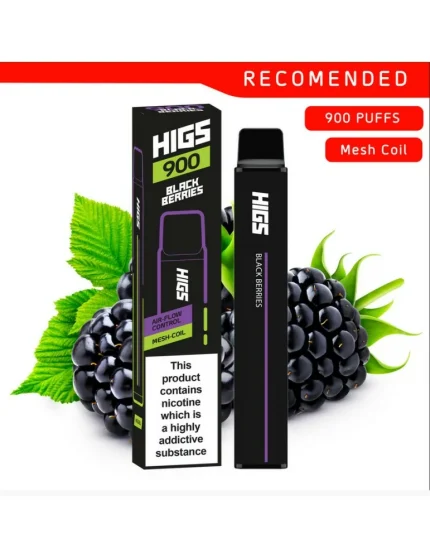HIGS XL 900puffs ZERO Nicotine Black Berries Mesh-Coil disposable e cigarette