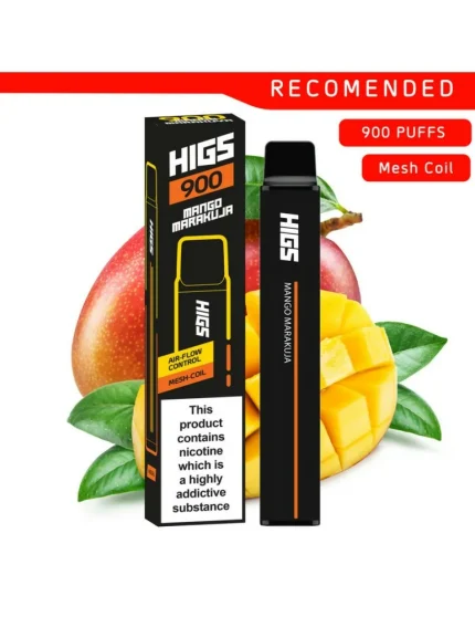HIGS XL 900puffs ZERO Nicotine Mango Marakuya Mesh-Coil disposable e cigarette