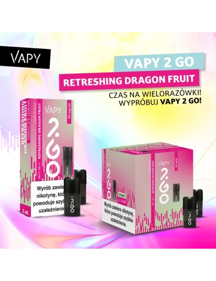 VAPY 2 GO Vape Pod Cartridge Refreshing Dragon Fruit 2ml 20mg 1pcs